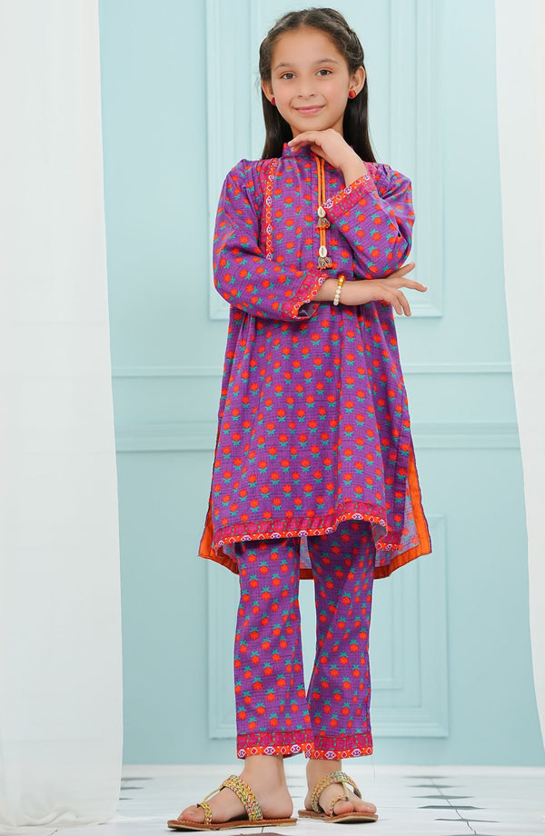 Amna Khadija Printed Lawn Stitched 2 Piece Suit - BBPW-06 - AM25BBPW - Magenta - Kids Collection