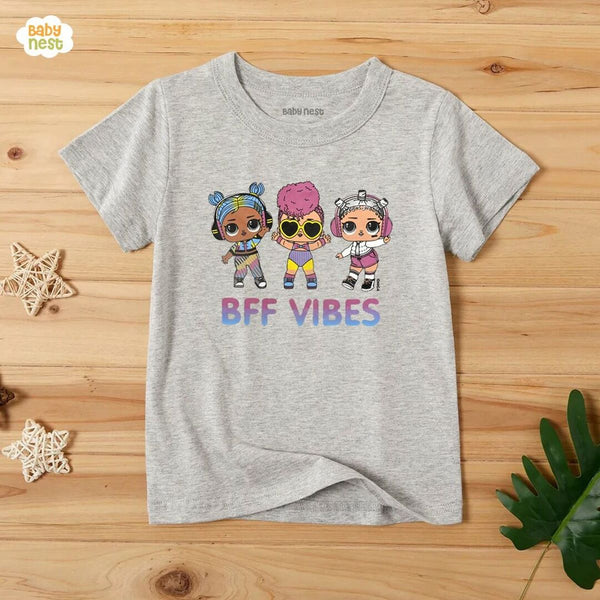 Baby Nest T-Shirts For Kids BFF Vibes Half Sleeves T-shirt For Kids - Grey - SBT-342-D6