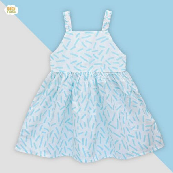 Frocks By Baby Nest Baby Frock White & Sky Blue -BNBSF-479