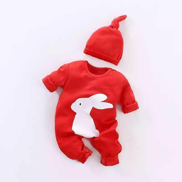 Jumpsuit By Baby Nest Baby Jumpsuit With Cap BNBJS-09 RABBIT – RED