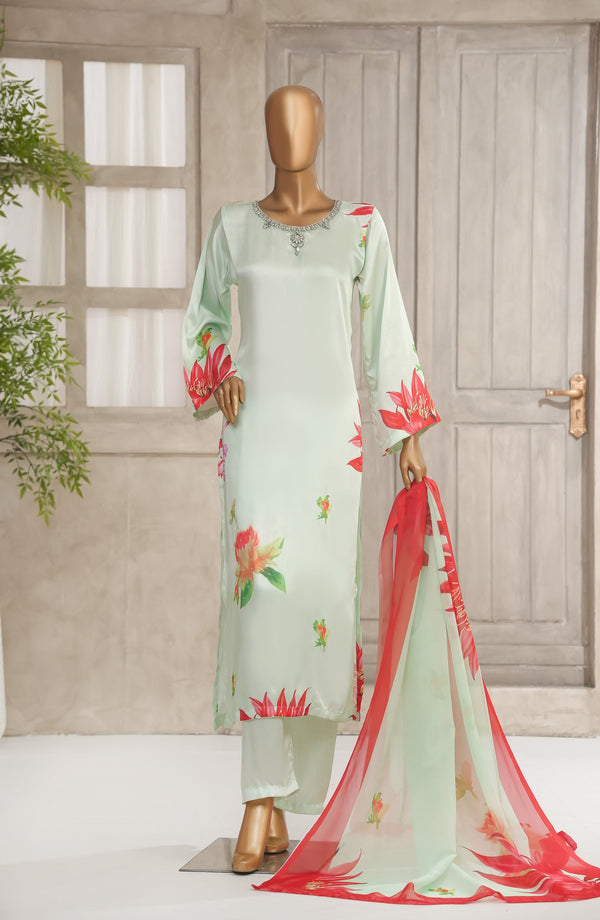 Batari Charmeous by Amna Khadija Printed Poly Charmeous Silk Stitched 3 Piece Suit - BCM-03 - AM25BAT - Green - Casual Collection