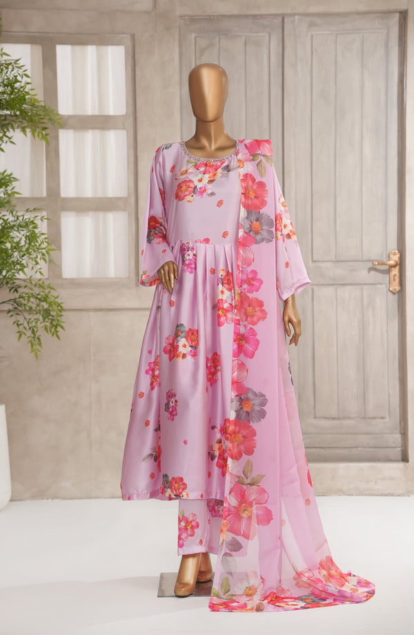 Batari Charmeous by Amna Khadija Printed Poly Charmeous Silk Stitched 3 Piece Suit - BCM-02 - AM25BAT - Pink - Casual Collection