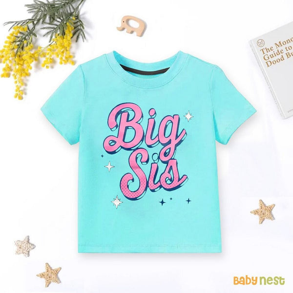 Baby Nest T-Shirts For Kids Big Sis Half Sleeves T-shirt For Kids - Sky Blue - SBT-345