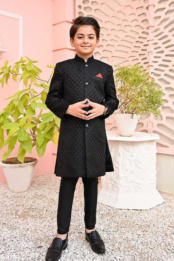 Exclusive Kids Sherwani Collection Vol 02 Black Jamawar Sherwani - S9