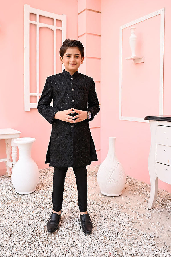 Exclusive Kids Sherwani Collection Vol 02 Black Mysore Sequence Sherwani - S11