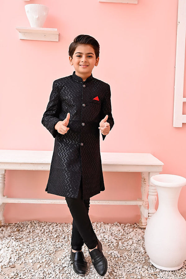 Exclusive Kids Sherwani Collection Vol 02 Black Sequence Zigzag Sherwani - S7