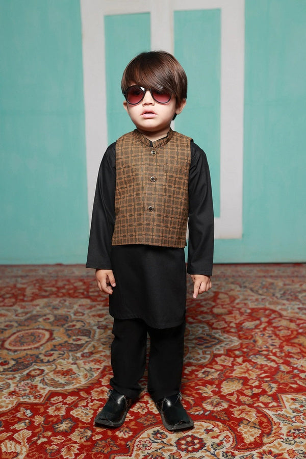 Exclusive Kids Shalwar Kameez Collection Vol 02 Black and Brown Waistcoat Suit - WDS 001