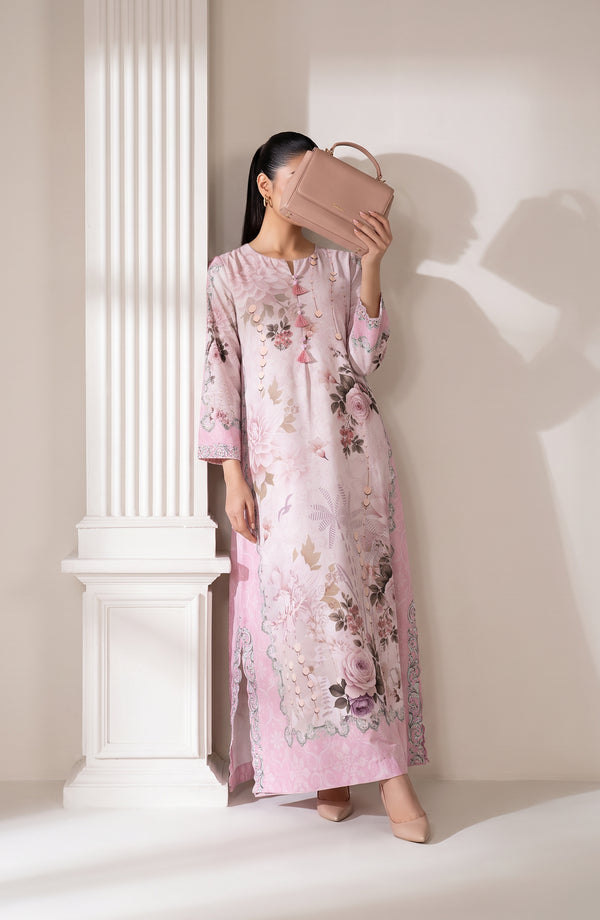 Boho Printed D Crepe Stitched Kaftan - BOH-02 - BOH26 - Light Pink - Summer Collection