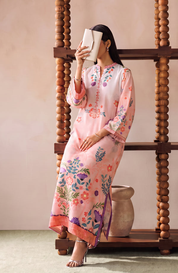 Boho Printed D Crepe Stitched Kaftan - BOH-04 - BOH26 - Peach - Summer Collection