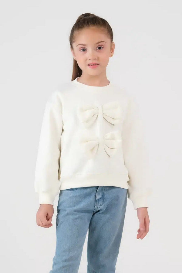 Sprinkles Kids Winter Collection Bow Charm Sweatshirt – Cream White