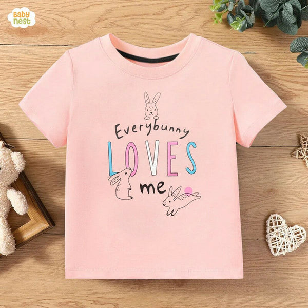 Baby Nest T-Shirts For Kids Bunny Loves Me Half Sleeves T-shirts For Kids Rose Pink - SBT-347