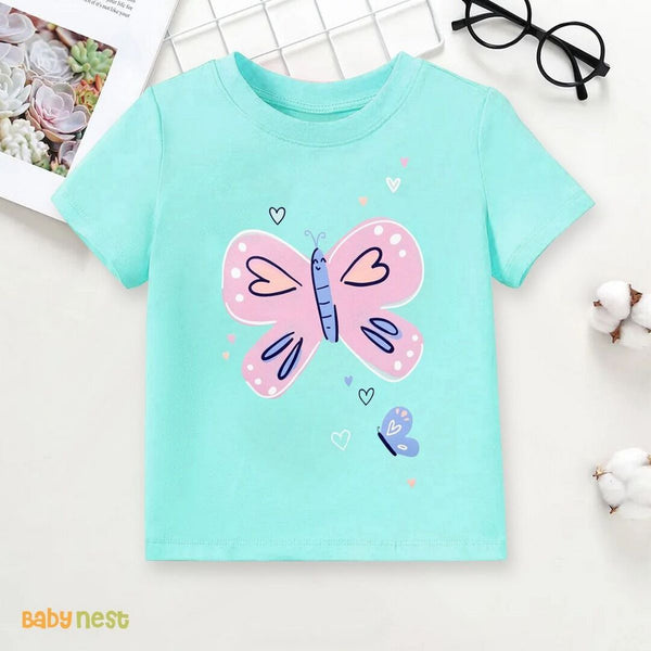 Baby Nest T-Shirts For Kids Butterfly Half Sleeves T-shirt For Kids - Sea Blue - SBT-341