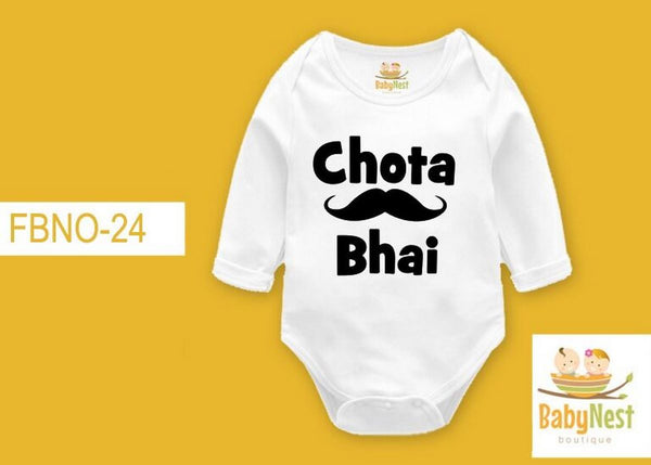 Rompers By Baby Nest CHOTA BHAI – (White) RBT FBNO-24-Full Sleeves Onesie