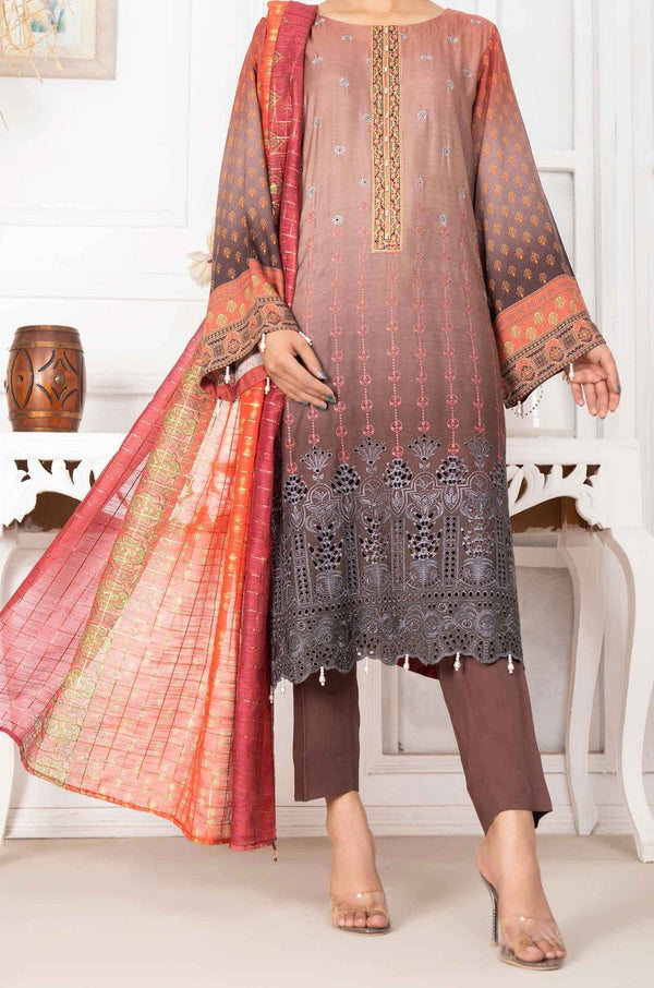 Amna Khadija Chandni Viscose Digital Printed with Schiffly Embroidery Collection CVD 01