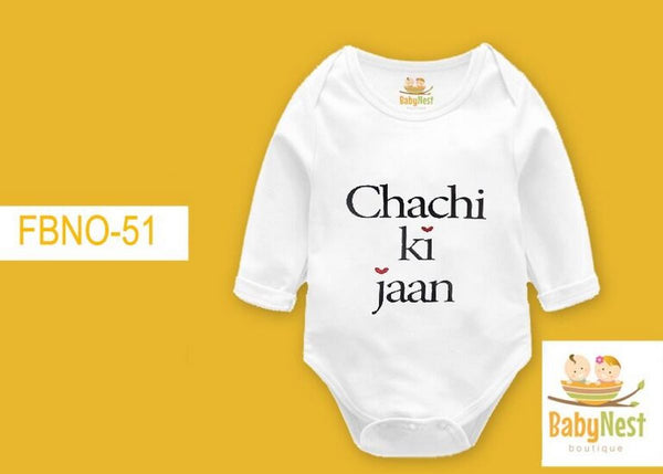 Rompers By Baby Nest Chachi ki jaan – (White) RBT FBNO-51-Full Sleeves Onesie