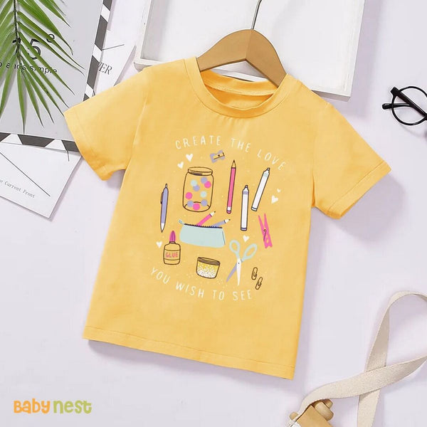 Baby Nest T-Shirts For Kids Create Love Half Sleeves T-shirt For Kids - Dark Yellow - SBT-333-D1