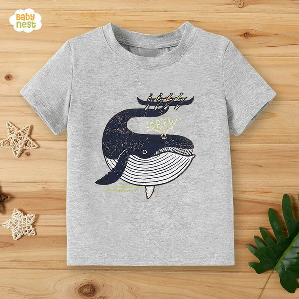 Baby Nest T-Shirts For Kids Crew Whale Half Sleeves T-shirt For Kids - Grey - SBT-342