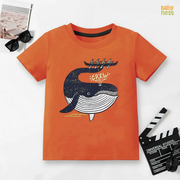 Baby Nest T-Shirts For Kids Crew Whale Half Sleeves T-shirts For Kids Orange - SBT-349