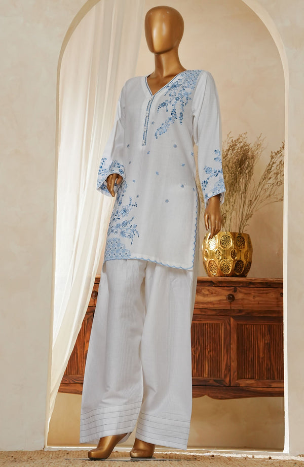 Zynara by Amna Khadija Embroidered Cotton Stitched 2 Piece Suit - D-294 White - AM25Zynara - Summer Collection