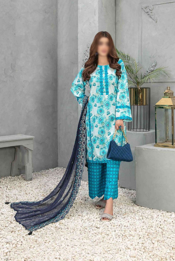 ZAIRA STITCHED Digital Printed Cotton Lawn 2Pcs  - Fancy Embroidered Chiffon Dupatta Collection 2023 D 8775