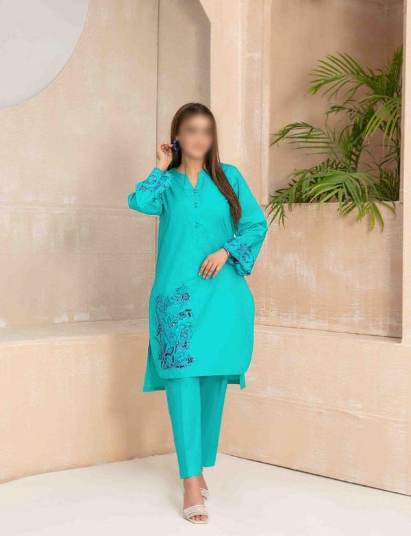 ZHALEH Stitched Embroidered Cotton 2-Piece Collection 2023 D 9046