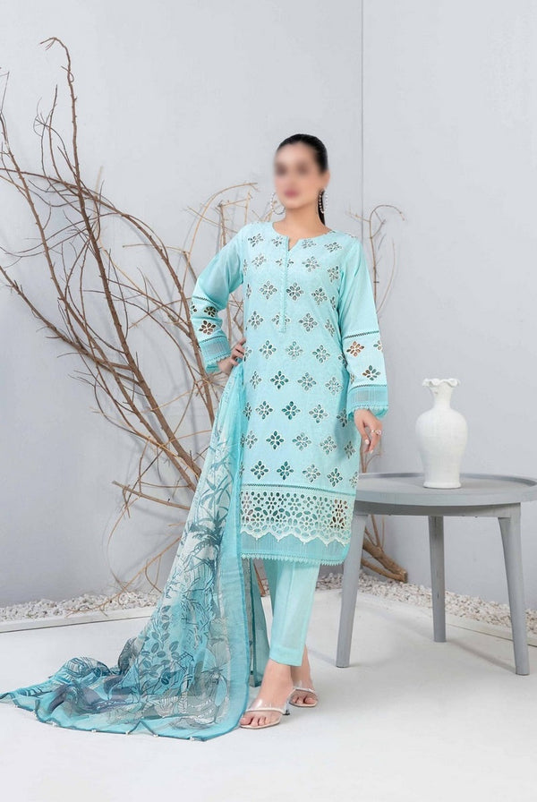 AMORA Fancy Schiffli Embroidered Shirt with Digital Printed Swiss Inner - Digital Printed Dupatta Collection 2023 D 9235