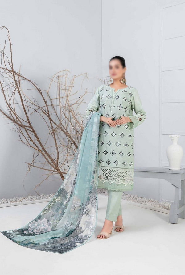 AMORA Fancy Schiffli Embroidered Shirt with Digital Printed Swiss Inner - Digital Printed Dupatta Collection 2023 D 9236