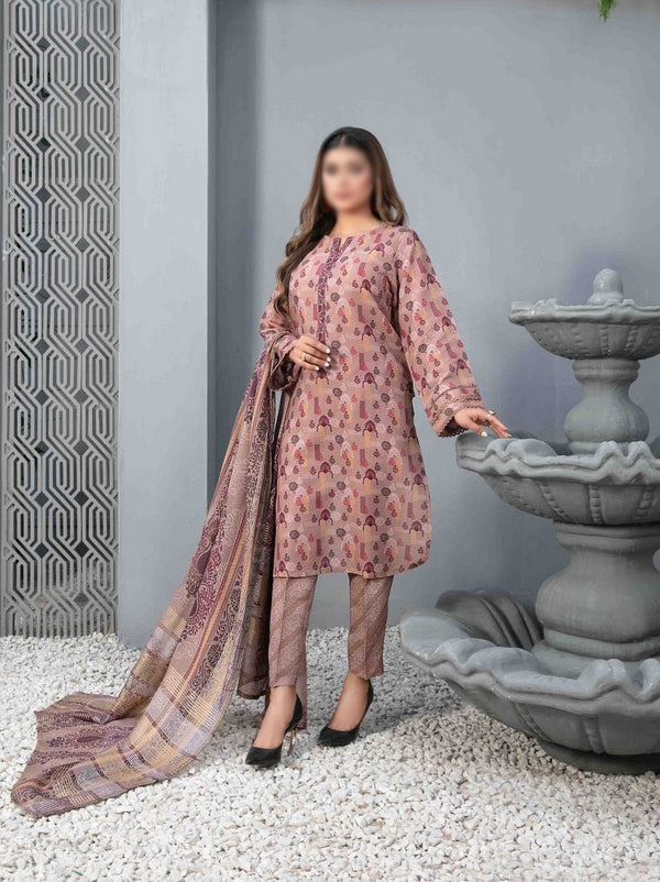 AYEMAL Stitched Digital Printed Chamak Leather Peach Collection 2023 D 9507