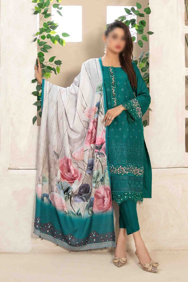 MAHEER Embroidered Viscose Schiffli with Digital Printed Shawl Collection 2023 D 9575