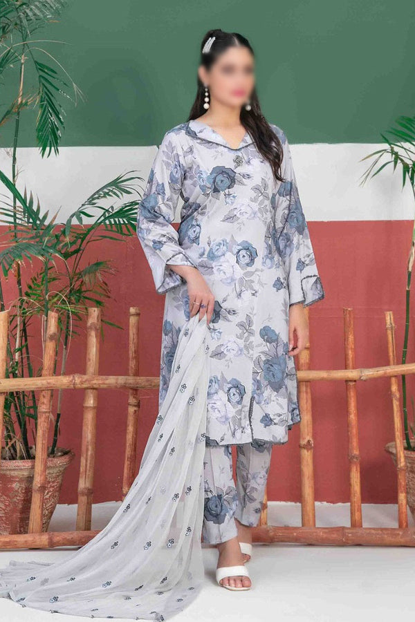 LIDA VOL I Digital Printed Staple Embroidered Chiffon Dupatta Collection 2023 D 9887