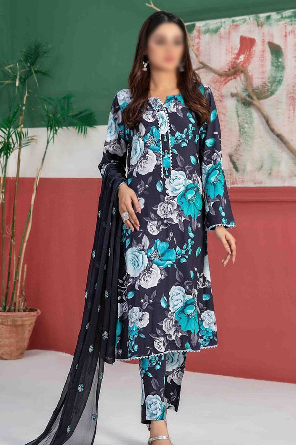 LIDA VOL I Digital Printed Staple Embroidered Chiffon Dupatta Collection 2023 D 9891