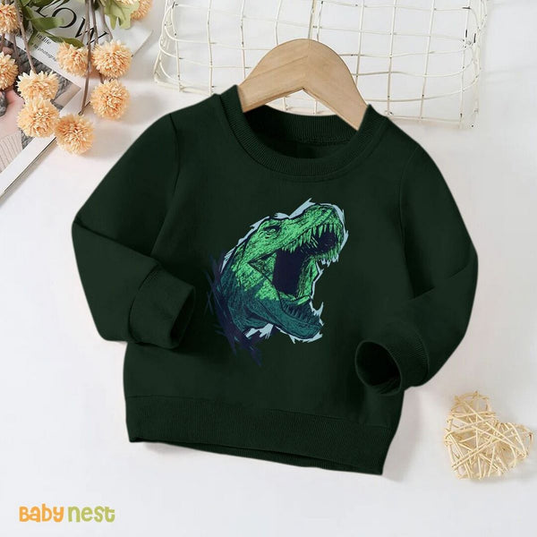 Sweat Shirts By Baby Nest Dinosaur Face Sweatshirt For Kids Dark Green