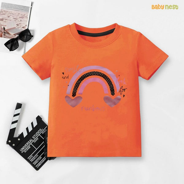 Baby Nest T-Shirts For Kids Easyclean - Water Repellent & Stain Resistant T-Shirt - SBT-355-D3 - Smile And Look For Rainbows - Orange