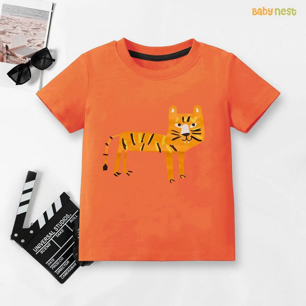 Baby Nest T-Shirts For Kids Easyclean - Water Repellent & Stain Resistant T-Shirt - SBT-355-D5 - Tiger - Orange