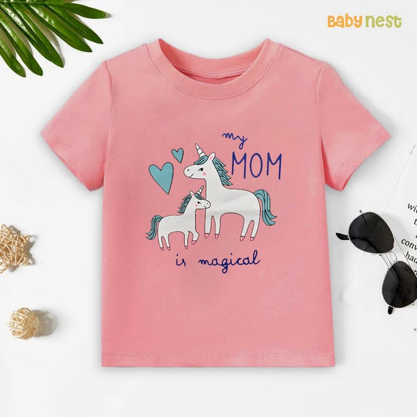 Baby Nest T-Shirts For Kids Easyclean - Water Repellent & Stain Resistant T-Shirt - SBT-360-D1 - My Mom Is Magical - Pink