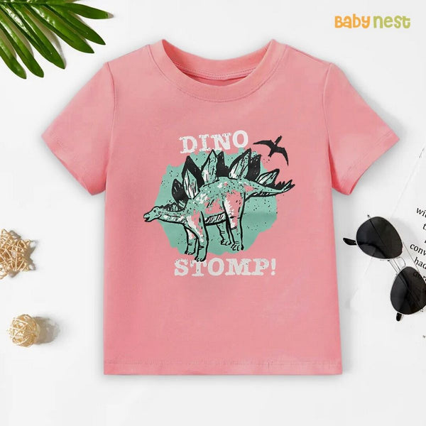 Baby Nest T-Shirts For Kids Easyclean - Water Repellent & Stain Resistant T-Shirt - SBT-360-D2 - Dino Stomp - Pink