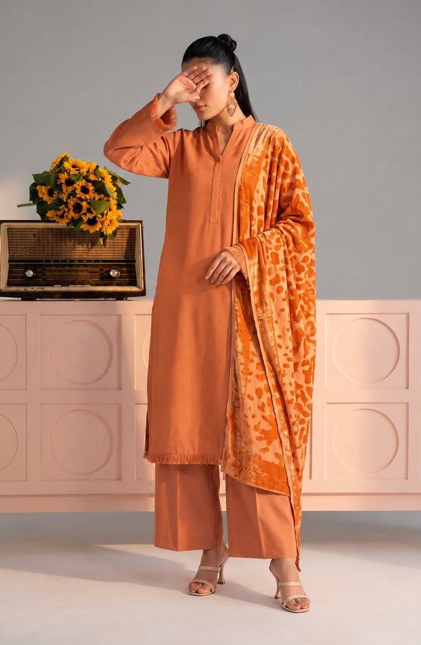 Eclat De Lilas Palachio Moonlight Unstitched 3 Piece Suit - AKED-06 - AM26EDP - Orange - Winter Collection