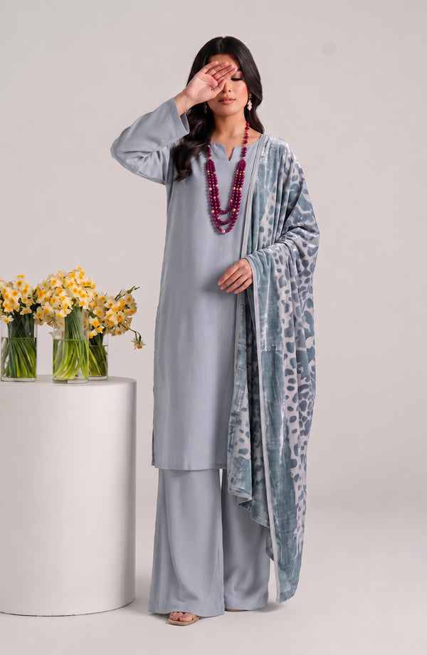 Eclat De Lilas Palachio Moonlight Unstitched 3 Piece Suit - AKED-08 - AM26EDP - Grey - Winter Collection