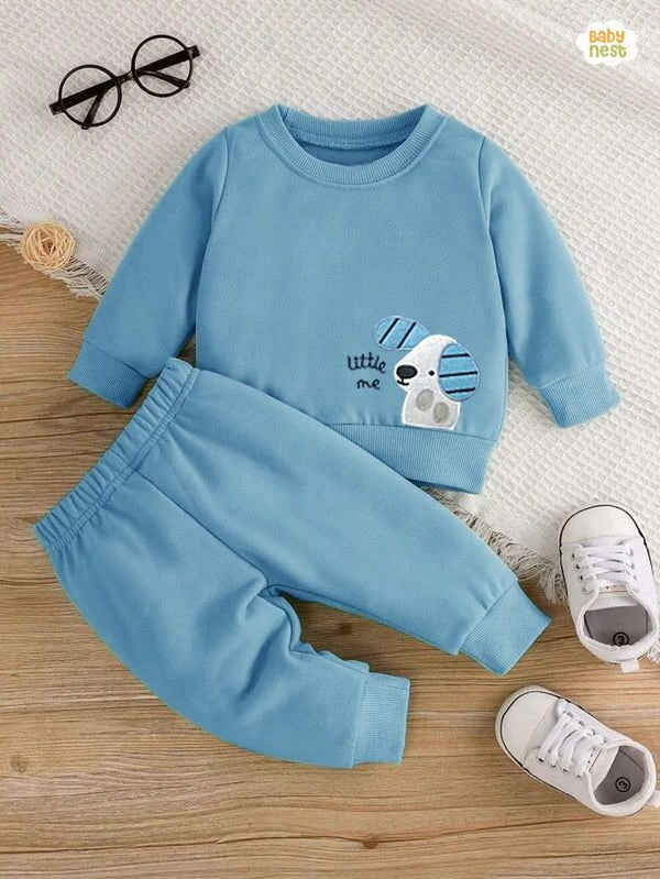 Baby Nest Sweat Shirts With Pants Embroidery Fleece Sweatshirt with Sweatpants – With me – Blue – Kids Wear 2 Pc Set