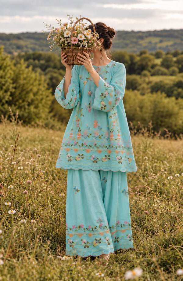 Fairy Meadous Embroidered Cotton Stitched 2 Piece Co-ord Set - AKFM-03 - AM26MED - Sky Blue - Casual Collection