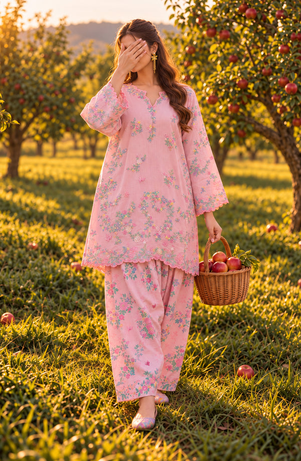 Fairy Meadous Embroidered Cotton Stitched 2 Piece Co-ord Set - AKFM-01 - AM26MED - Pink - Casual Collection