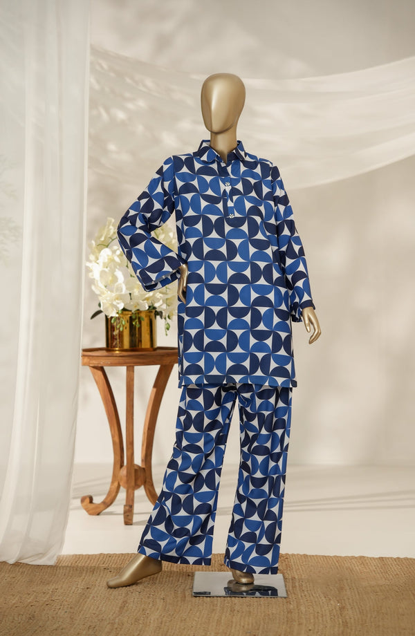 Fayon Prints by Amna Khadija Printed Poly Swiss Stitched Co ords Suit - FP-04 - AM25FYOP - Polca Blue - Casual Collection