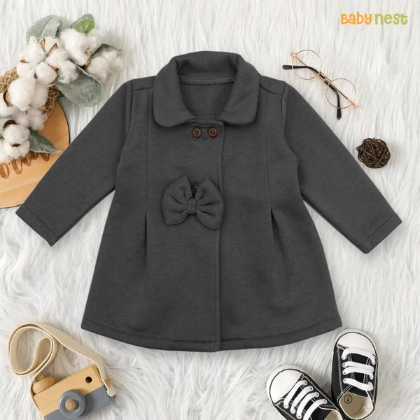 Jackets By Baby Nest Fleece Baby bow jacket – Grey