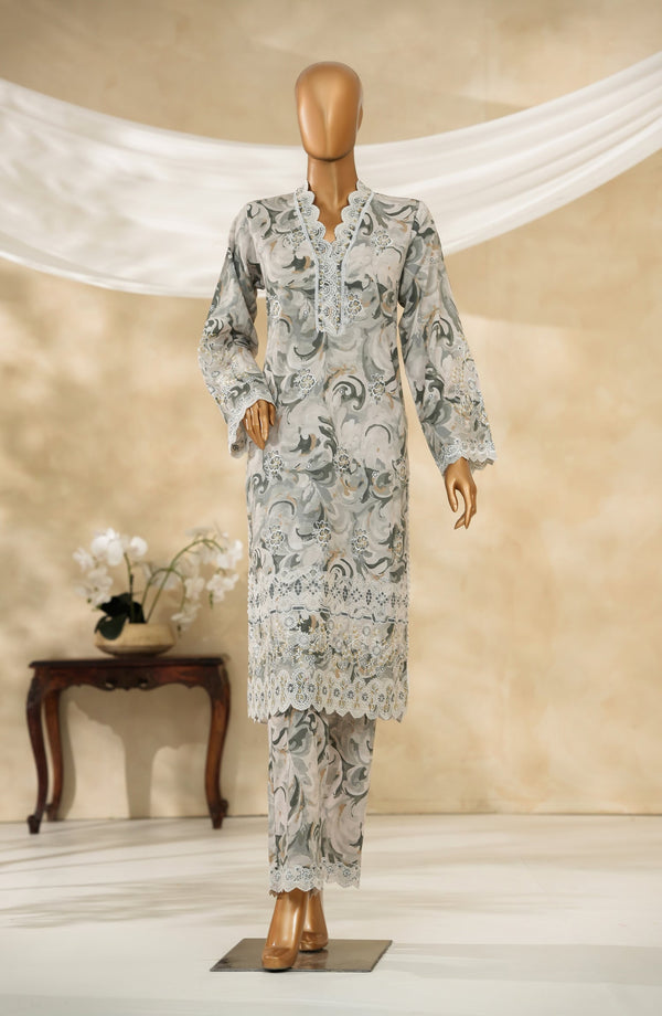 Floral Hours by Amna Khadija Digital Print & Embroidered Chikankari Cotton Stitched 2 Piece Suit - FHEC-01 - AM25FLRH - Grey - Casual Collection