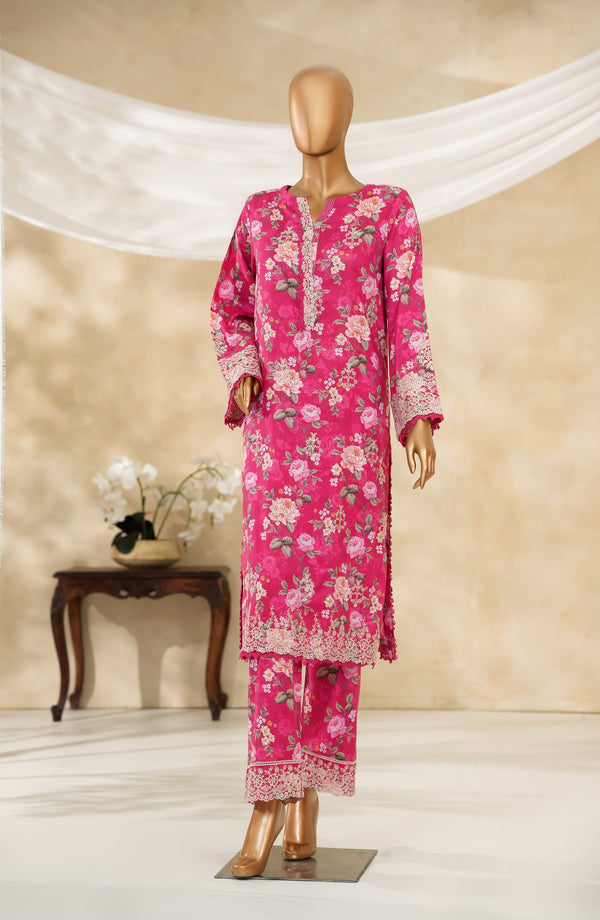 Floral Hours by Amna Khadija Digital Print & Embroidered Chikankari Cotton Stitched 2 Piece Suit - FHEC-02 - AM25FLRH - Pink - Casual Collection