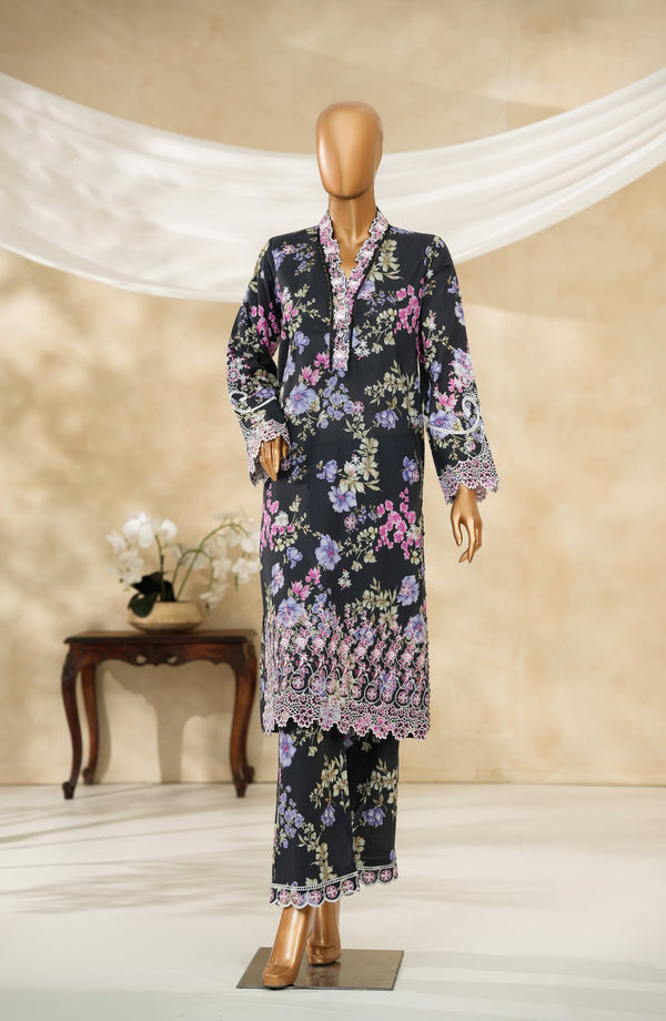Floral Hours by Amna Khadija Digital Print & Embroidered Chikankari Cotton Stitched 2 Piece Suit - FHEC-03 - AM25FLRH - Black - Casual Collection