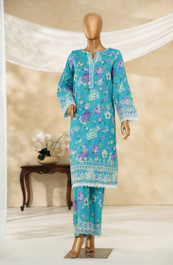 Floral Hours by Amna Khadija Digital Print & Embroidered Chikankari Cotton Stitched 2 Piece Suit - FHEC-04 - AM25FLRH - Blue - Casual Collection
