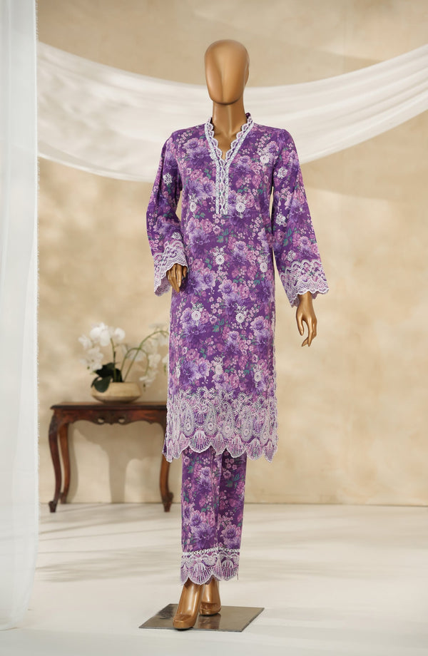 Floral Hours by Amna Khadija Digital Print & Embroidered Chikankari Cotton Stitched 2 Piece Suit - FHEC-05 - AM25FLRH - Purple - Casual Collection