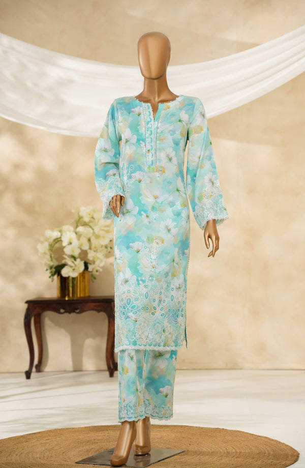 Floral Hours by Amna Khadija Digital Print & Embroidered Chikankari Cotton Stitched 2 Piece Suit - FHEC-06 - AM25FLRH - Blue - Casual Collection