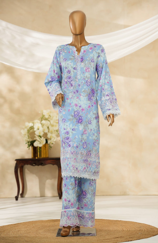 Floral Hours by Amna Khadija Digital Print & Embroidered Chikankari Cotton Stitched 2 Piece Suit - FHEC-09 - AM25FLRH - Blue - Casual Collection